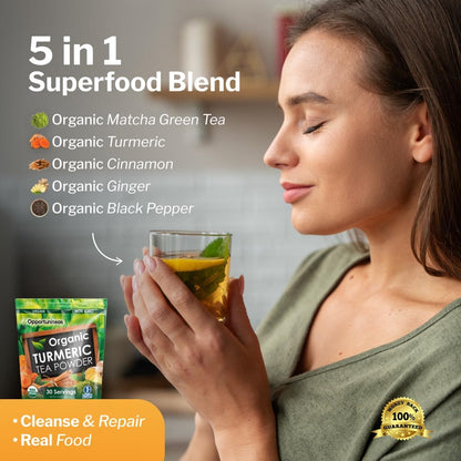 Opportuniteas Organic Matcha Turmeric Tea Powder - 30 Servings