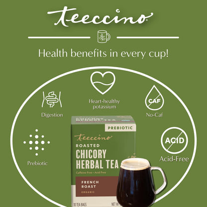 Teeccino Herbal Tea Sampler Assortment - 12 Tea Bags - Maca Chocolaté, French Roast, Hazelnut, Vanilla Nut - Roasted Caffeine Free Herbal Tea, Prebiotic for Natural Energy