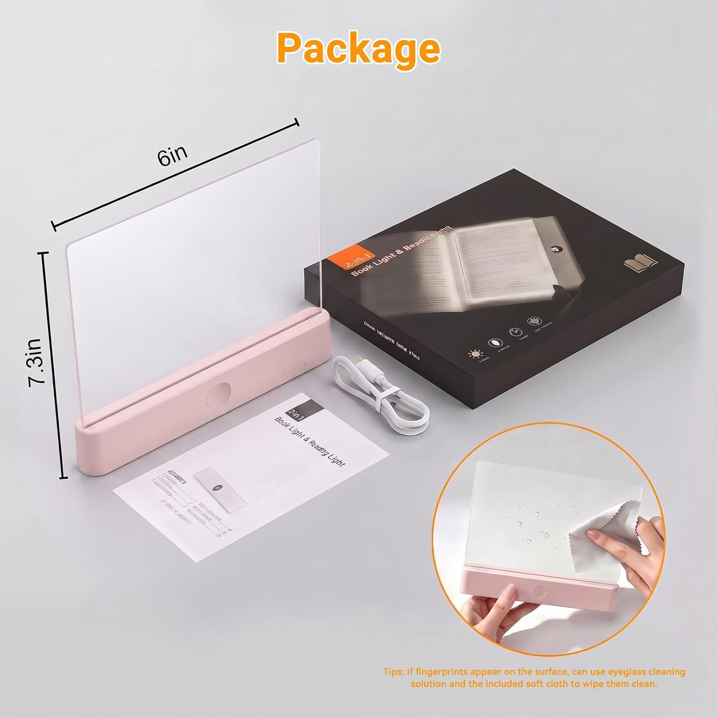 Book Light, Rechargeable Clear LED Flat Reading Light with 3 Colors & Timer, Dimmable Panel Plate Lamp Book Full Page Light for Reading in Bed at Night, Funny Gifts for Readers Kids Women Men (White)
