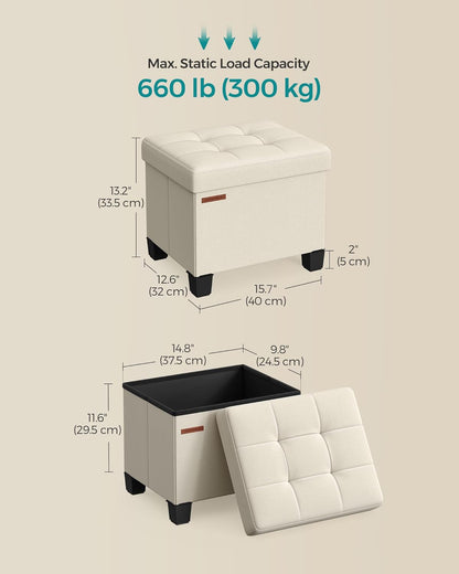 SONGMICS Storage Ottoman, Small Ottoman Foot Rest with Legs, 12.6 x 15.7 x 13.2 Inches Foot Stool, Load up to 660 lb, for Living Room, Bedroom, Dorm, Slate Gray ULSF012G01