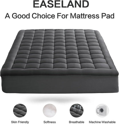 EASELAND Queen Size Mattress Pad Pillow Top Mattress Cover Quilted Fitted Mattress Protector Cotton Top Stretches up 8-21" Deep Pocket Cooling Mattress Topper (60x80 inch, White)