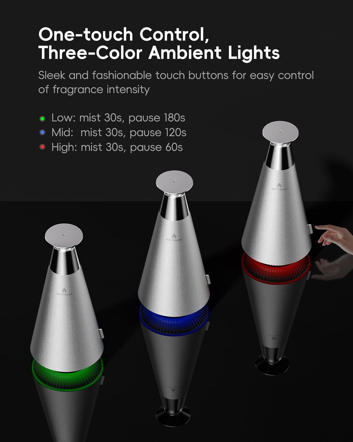 All-Metal Waterless Scent Diffuser Kit – 1500 Sq.Ft Coverage, Wireless Rechargeable,App Control, Mood Light, Hotel Scent Diffuser, Includes 5×15ml Essential Oils, for Home,Large Room,Spa,Silver