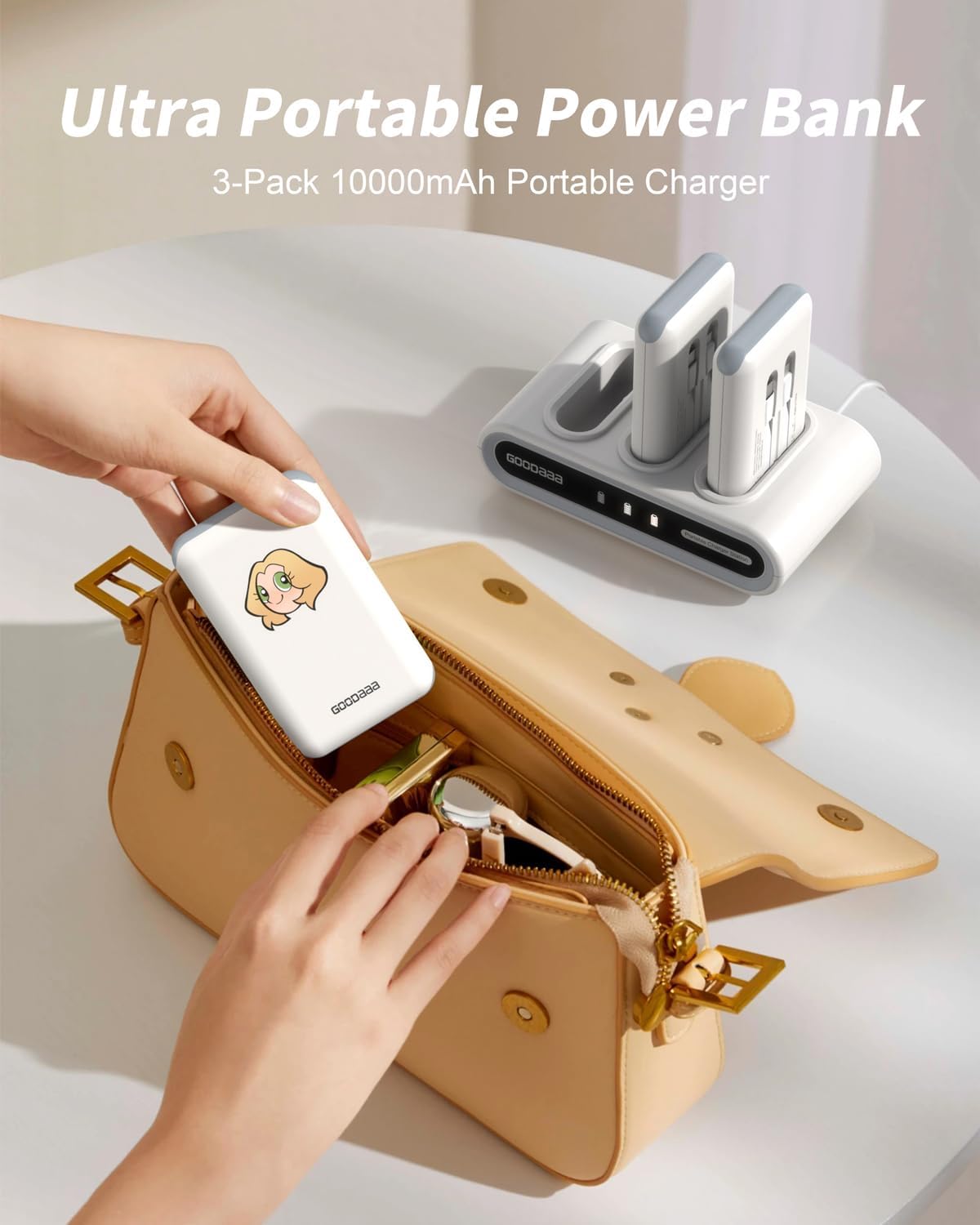GOODaaa Portable Charger, 10000mAh Slim Power Bank Built in Cables