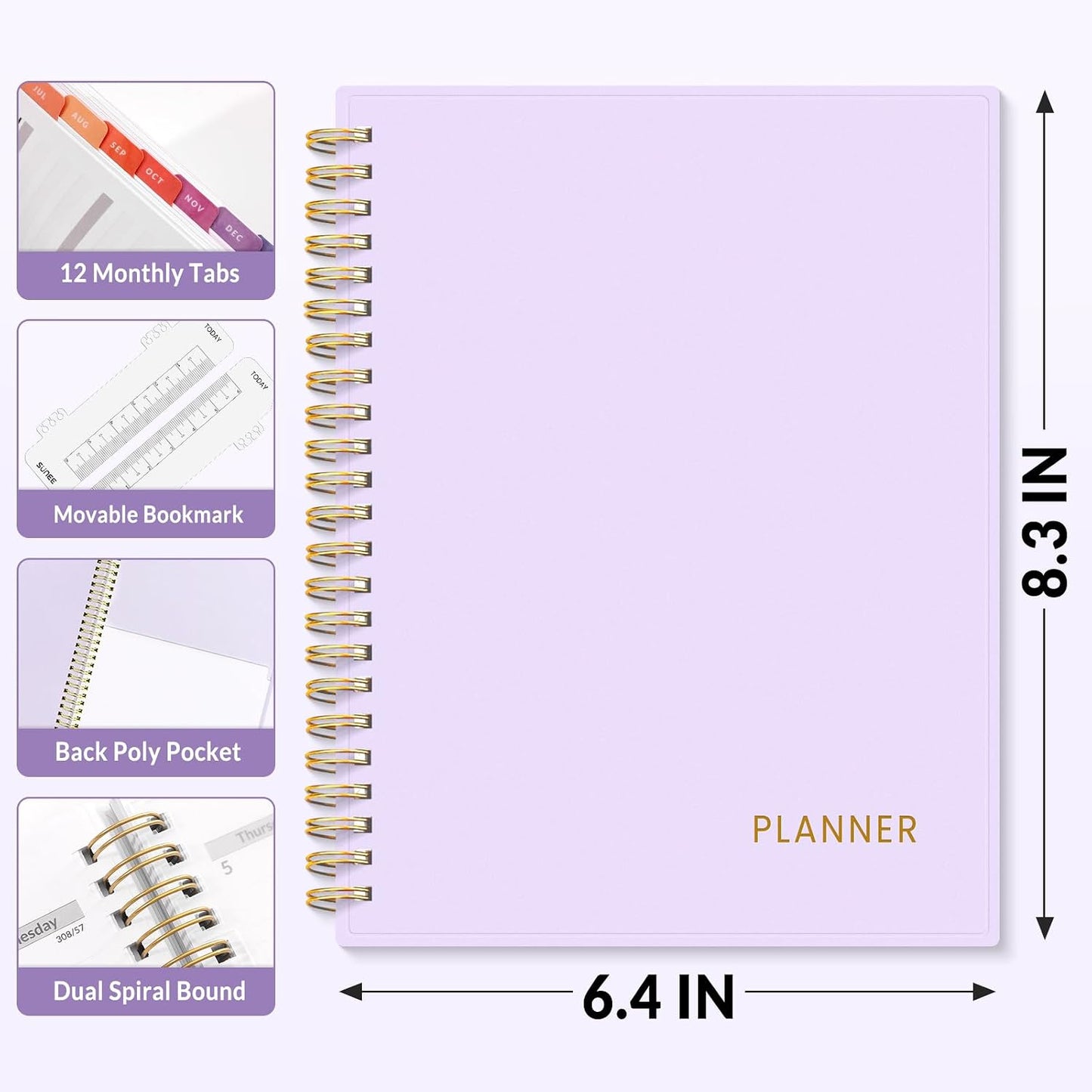 SUNEE Academic Planner 2026-2027 – Weekly & Monthly Planner, July 2026 to June 2027, 6.4"x8.3", Thick Paper, Tabs, Pockets, Bookmark, Spiral-Bound, Student Teacher Organizer, Black