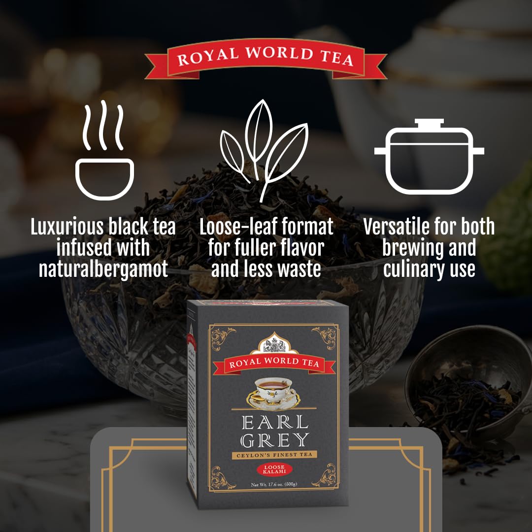 Royal World Loose Leaf Earl Grey Tea - Ceylon Black Tea Blend, 17.6 oz