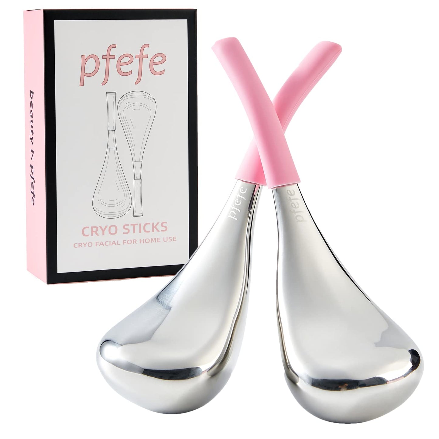 pfefe Ice Globes Facial Skin Care Tools for Women Face Eyes, Stainless Steel Face Beauty Cryo Sticks for Girls Ladies, Esthetician Supplies Cooling Spa Globes Cold Roller with Storage Case