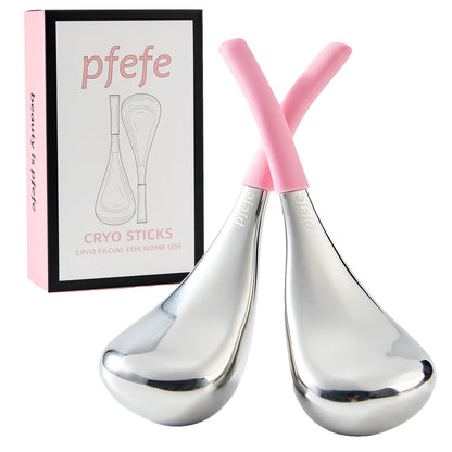 pfefe Ice Globes Facial Skin Care Tools for Women Face Eyes, Stainless Steel Face Beauty Cryo Sticks for Girls Ladies, Esthetician Supplies Cooling Spa Globes Cold Roller with Storage Case