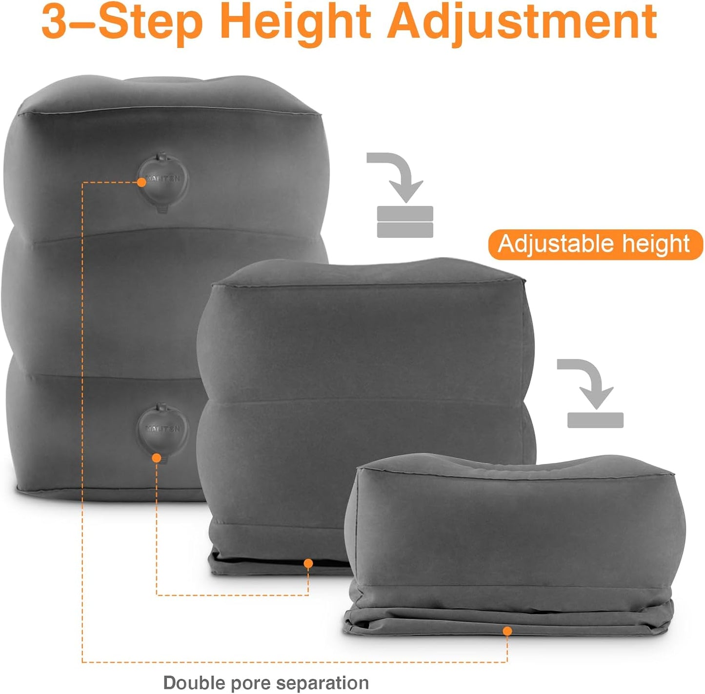 Maliton Inflatable Foot Rest Pillow for Travel,Kids Airplane Bed,Adjustable 3 Layers Height Leg Pillow of Air Travel Essentials,Car, Office, Home - Fast Inflation (Grey)