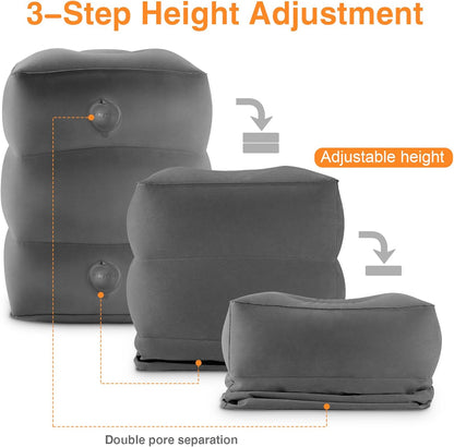 Maliton Inflatable Foot Rest Pillow for Travel,Kids Airplane Bed,Adjustable 3 Layers Height Leg Pillow of Air Travel Essentials,Car, Office, Home - Fast Inflation (Grey)