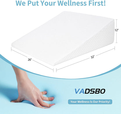 VADSBO Wedge Pillow, Bed Wedge Pillows for Sleeping, Snoring, Back Support, After Surgery, Foam Triangle Pillow, Removable Washable Cover (Gray, 5in)