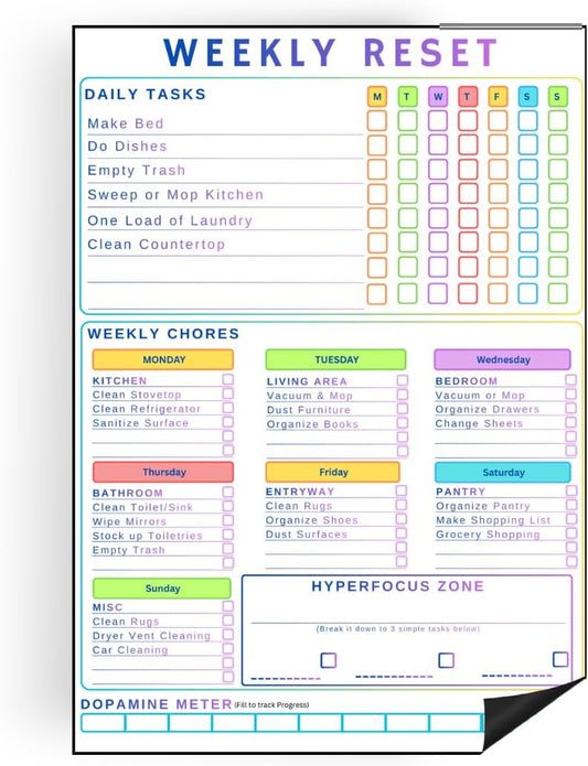 ADHD Cleaning Planner for Adults – Magnetic Dry Erase Board Daily, Weekly Adhd Cleaning Schedule & Checklist – Household Chores Organizer (9 x 13 inch) (Weekly)