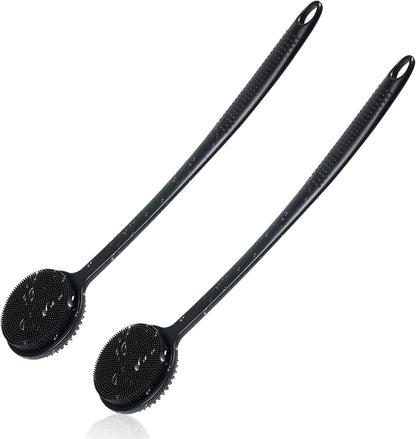 Silicone Back Scrubber for Shower, 17in Lengthen Long Handle Body Brush, Double Sided Shower Brush for Shower Exfoliating and Massage Can Produce Rich Foam, Long Handle Back Scrubber for Men