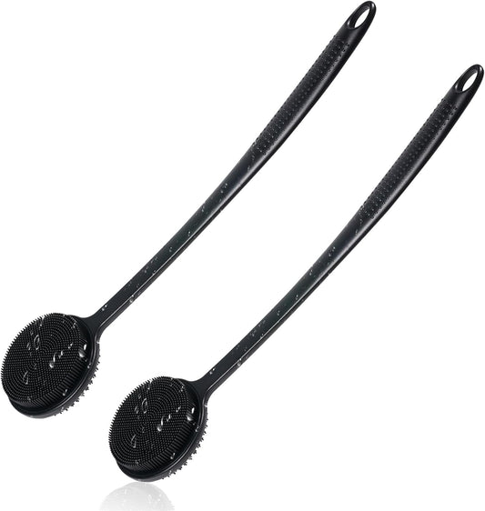 Silicone Back Scrubber for Shower, 17in Lengthen Long Handle Body Brush, Double Sided Shower Brush for Shower Exfoliating and Massage Can Produce Rich Foam, Long Handle Back Scrubber for Men