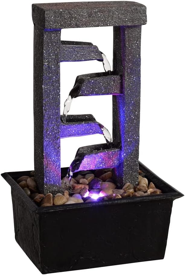 GOSSI Indoor Water Fountain Stump Rain Drop Meditation Desk Fountain Artistic Relaxation Waterfall for Home and Office Decor (22013)