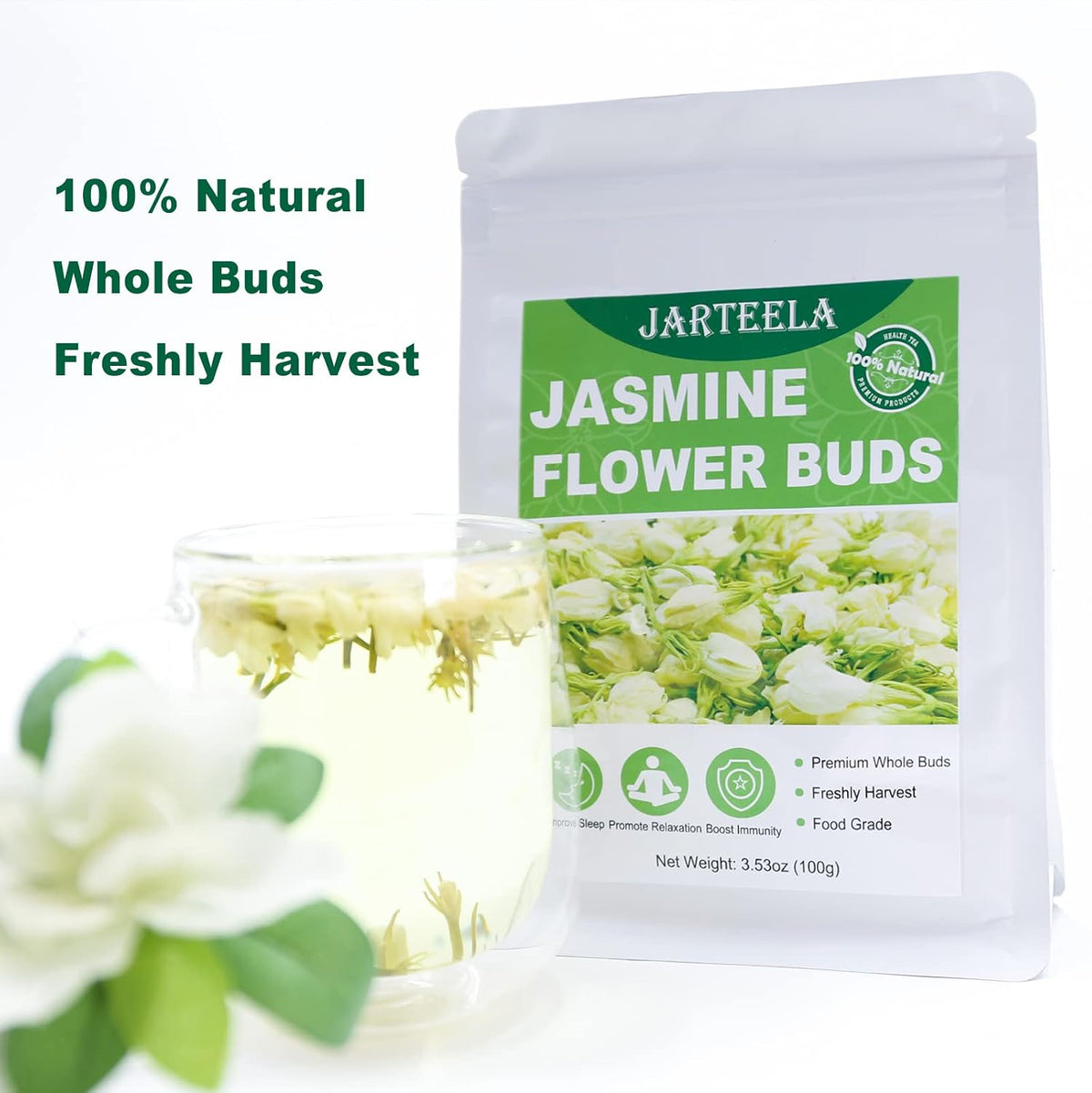 Jarteela - Jasmine Flowers Dried, 3.53oz/100g, Edible Jasmine Flowers