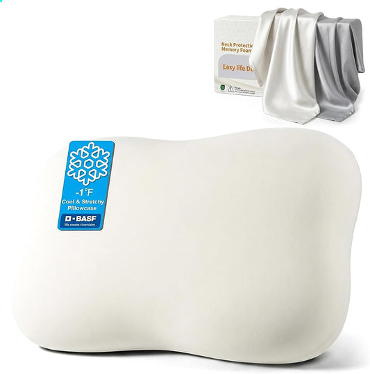 doudou Cervical Pillow for Side Sleepers - Neck Pain Relief Pillow with 3-5 Second Slow Rebound Memory Foam, 360° Ergonomic Support & Cooling Odor-Resistant Pillowcase for Home, Bed, Dorm Use