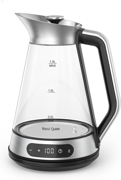 Hazel Quinn Glass & Stainless Steel Electric Kettle, 1.5 Liters Tea Kettle