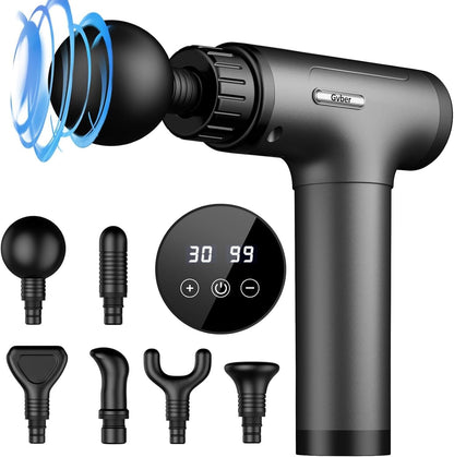 Gvber Massage Gun, Massage Gun Deep Tissue, Handheld Back Massager for Athletes, Percussion Muscle Massager with 6 Attachments & 30 Speed (Black)