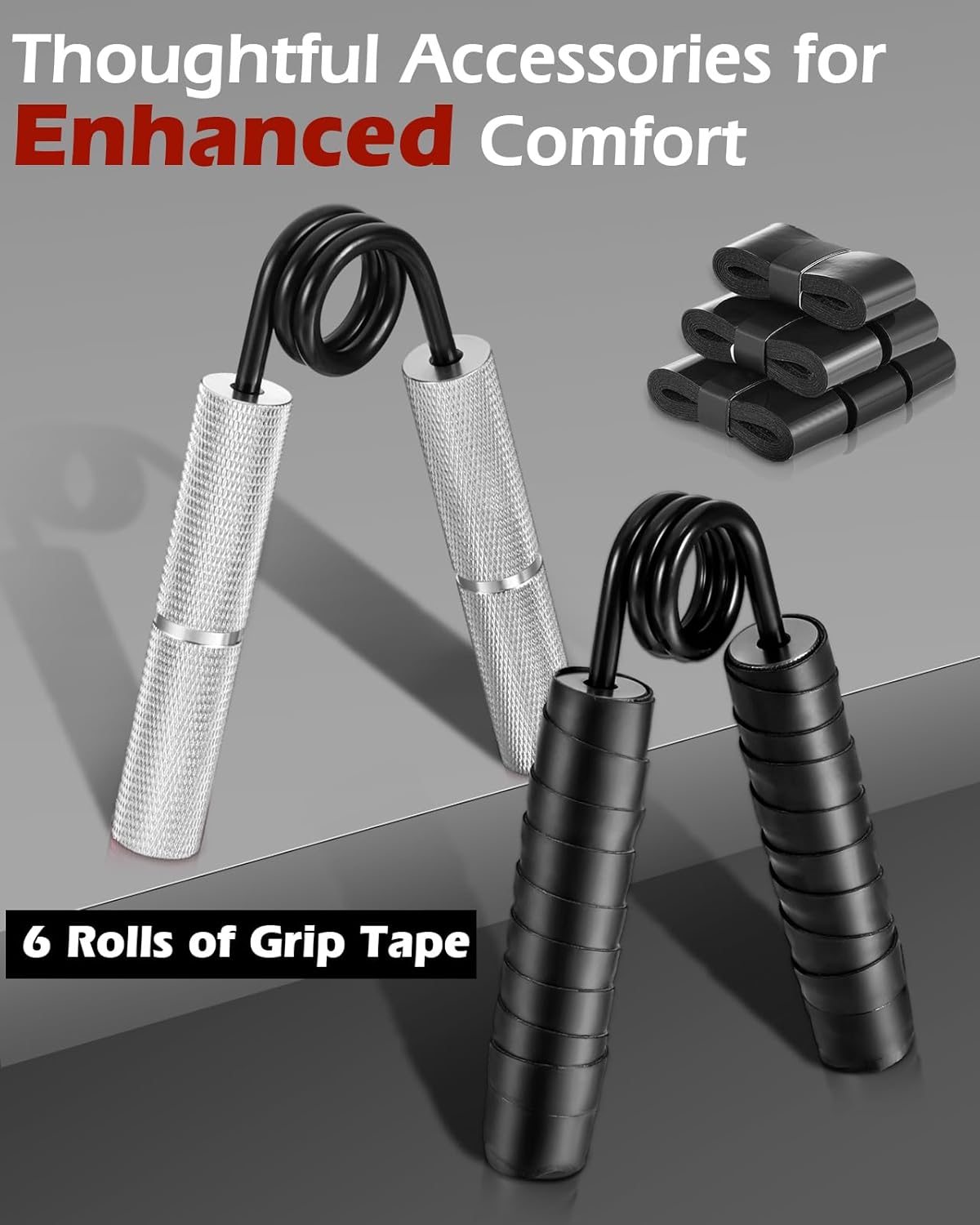 Hozzen Grip Strength Trainer, 6 Pack Grip Strength Trainer Set (50-350LB), No Slip Hand Grip Strengthener, Wrist Forearm Strengthener with Grip Tape for Strength Training, Exercise, Injury Recovery