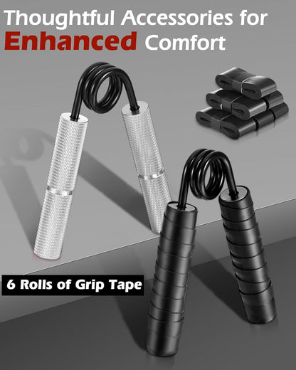 Hozzen Grip Strength Trainer, 6 Pack Grip Strength Trainer Set (50-350LB), No Slip Hand Grip Strengthener, Wrist Forearm Strengthener with Grip Tape for Strength Training, Exercise, Injury Recovery