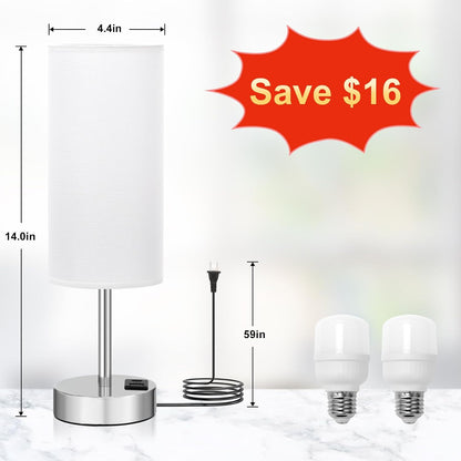 Dicoool Touch Table Lamp for Bedroom, 3 Way Dimmable Bedside Lamp with USB C & A Charging Ports - Small Desk Lamp for Dorm Room, College, Kids, Office, Living Room, White