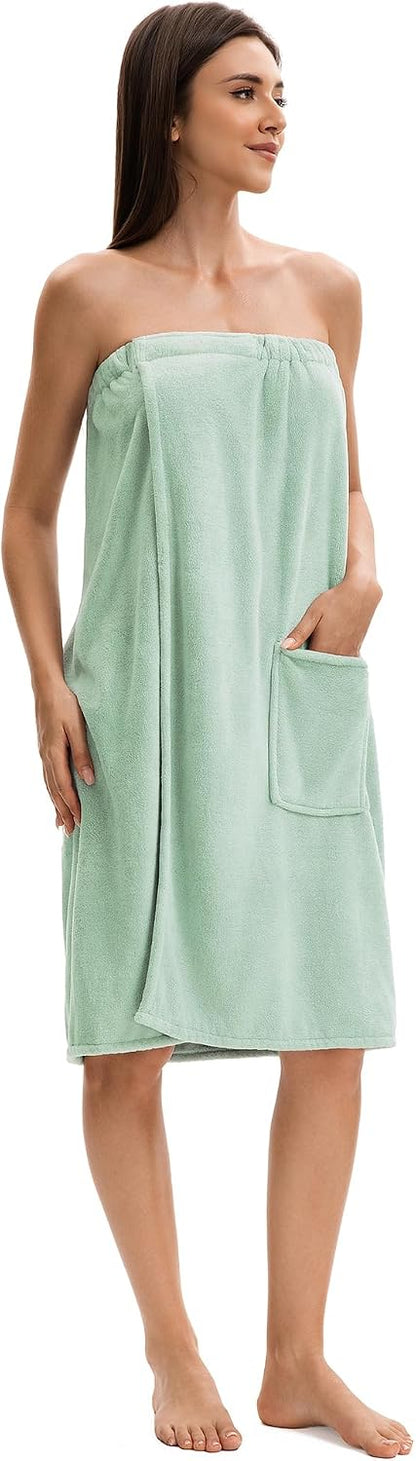 Towel Wrap For Women After Shower，Plush Bath Robe Female，Sauna Spa Wrap Around Towels With Pockets