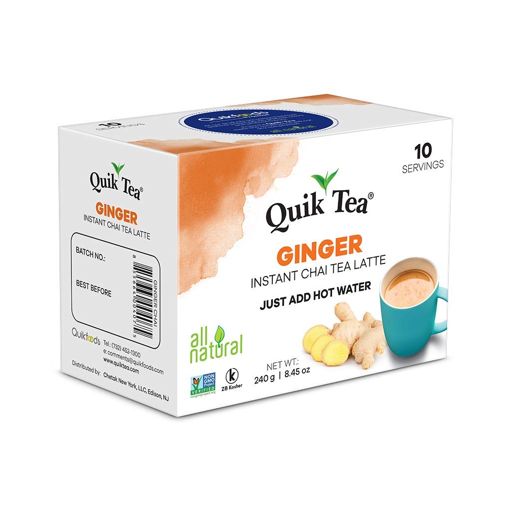 QuikTea Instant Chai Tea Latte Mix, Lemongrass, Unsweetened, 10 Sachets