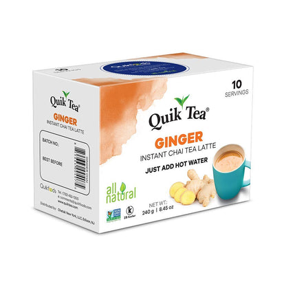 QuikTea Instant Chai Tea Latte Mix, Cardamom, Unsweetened, 10 Sachets