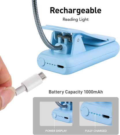 VAVOFO Clip On Book Light for Bed Kids, 7 LED Reading Light with 9-Level Warm Cool White Daylight, Eye Care Lamp with Power Indicator for Bookworms (Blue)