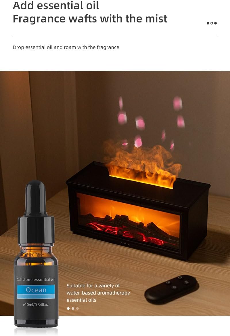 Fireplace Flame Essential Oil Diffuser, 280ml Aromatherapy Humidifier with Remote Control, 7 Color LED Lights, Ultrasonic Aroma Diffuser for Home Bedroom Office Yoga Spa, White