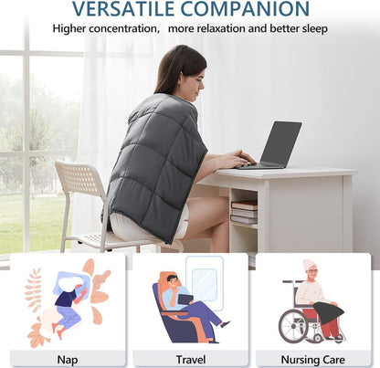 L'AGRATY Weighted Lap Pad 7lb: Small Weighted Blanket for Adults - Cooling Portable Travel Blanket for Relaxation Sleeping - Washable All-Season (29" x 24")