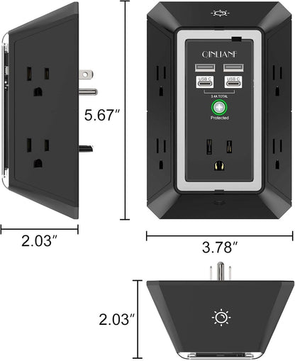 Wall Charger, Surge Protector, QINLIANF 5 Outlet Extender with 4 USB Ports