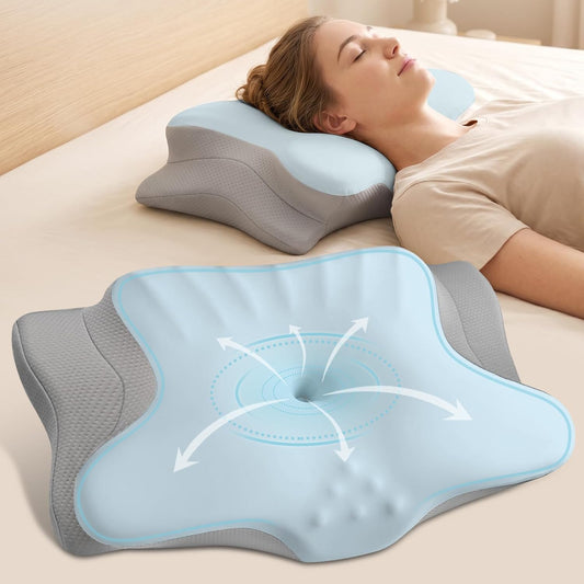 Ylekto Cervical Neck Pillow for Pain Relief - Contour Memory Foam Pillows for Sleeping, Ergonomic Pillow Side Sleeper Pillow for Neck Support, Bed Pillow for Side Back Stomach Sleepers(Grey)