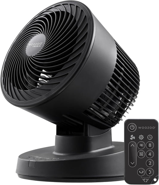 IRIS USA WOOZOO Air Circulator Fan with Remote, Oscillating, 5 Speeds, 82ft Max Air Distance, 90° Adjustable Tilt, 30db Quiet Motor, Small Fan for Bedroom, Office, Dorm, White