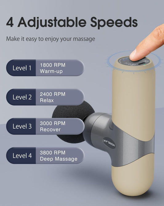 Morelax Mini Massage Gun Deep Tissue, Portable Percussion Muscle Massager for Whole Body Pain Relief, Electric Handheld Sport Massager with 6 Massage Heads 4 Speed, Best Gift (Silver Beige)