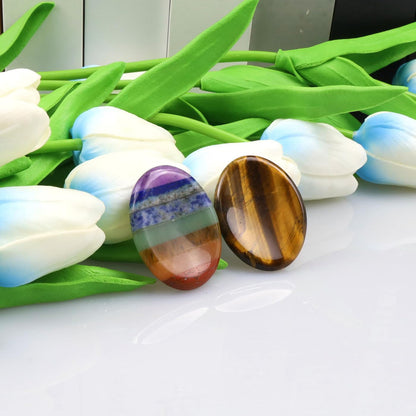 2PCS Worry Stone for Anxiety Tigers Eye Amethyst Healing Crystals Hand Thumb Stones Pocket Gemstones Meditation Accessories Oval Crystal Natural Relax Palm Stone Anxiety Relief Items Stocking Stuffers