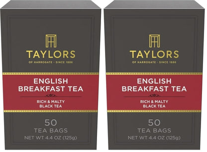 Taylors of Harrogate English Breakfast, Black Tea, Pillow Tea Bags, Rich, Bright & Malty, Caffeinated, Enjoy Hot or Iced, 50 Teabags, 50 Count (Pack of 2)