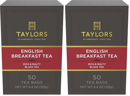 Taylors of Harrogate English Breakfast, Black Tea, Pillow Tea Bags, Rich, Bright & Malty, Caffeinated, Enjoy Hot or Iced, 50 Teabags, 50 Count (Pack of 2)