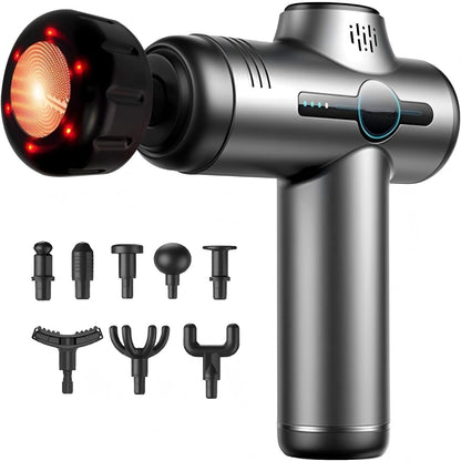 Massage Gun with Heat, Mini Handheld Massager for Home & Travel, Quiet, Lightweight & Portable,Powerful Full Body Electric Massager Tool for Men and Women, (Grey)