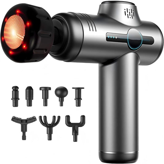 Massage Gun with Heat, Mini Handheld Massager for Home & Travel, Quiet, Lightweight & Portable,Powerful Full Body Electric Massager Tool for Men and Women, (Grey)