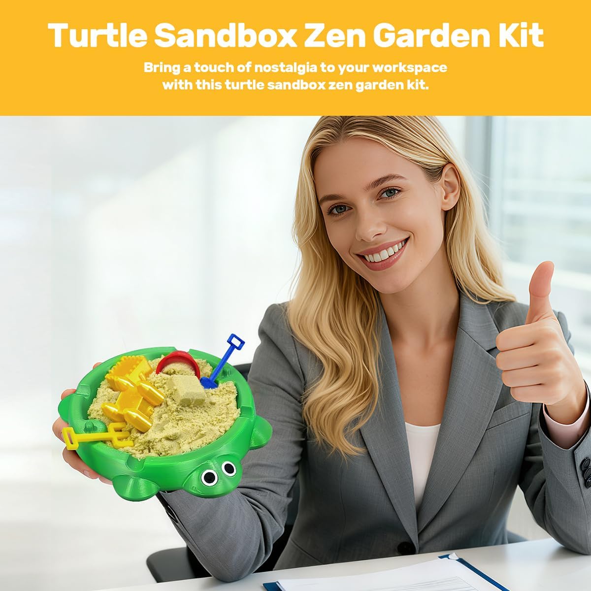 Mini Turtle Sandbox Zen Garden for Desk, Desktop Sandbox on the Go Stress Relief, Mini Desk Zen Sand Garden Kit with Lid, Funny Coworker, Birthday, Friend Gifts Idea