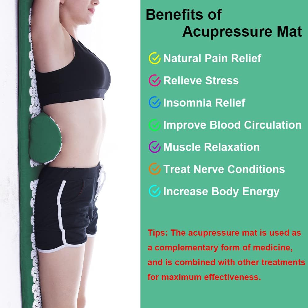 XiaoMaGe Acupressure Mat and Pillow Set with Bag - Extra Long Acupuncture Mat for Neck & Back Pain Relief- Naturally Relaxation Gift for Women - Stress Relief Massage Mat (Black)