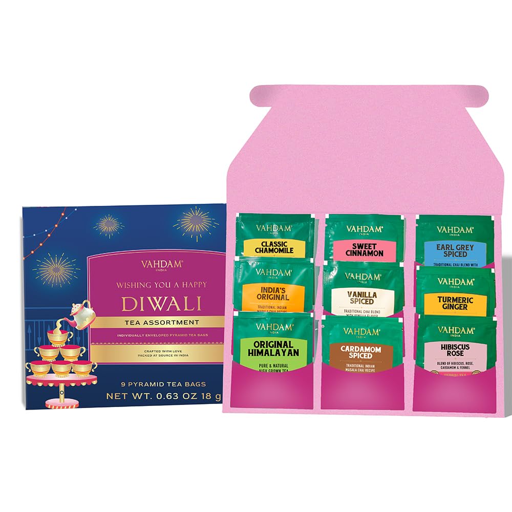 VAHDAM LIMITED EDITION - Happy Diwali Gift Set (9 Unique Pyramid Teabags)