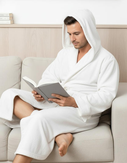 NY Threads Mens Robe with Hood, Luxury Plush Fleece Hooded Mens Bathrobe, Spa Bath Robe for Men