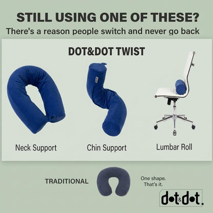 Dot&Dot Twist Memory Foam Travel Pillow, Bendable Neck Pillow for Airplane, Car and Home, 26-Inch Adjustable Roll with Washable Cotton Cover, Gray