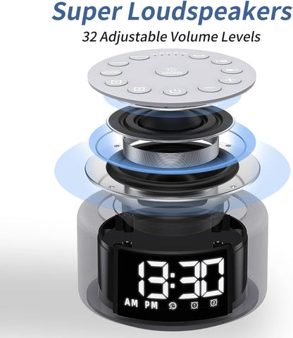 Plug-in Sound White Noise Machine Brown Noise Machine & Alarm Clock with Rechargeable Backup Battery Night Light Dual Alarms 30 Sleeping Sounds for Baby Kids Adults 5 Timers 15 Wake Up Sounds & Memory