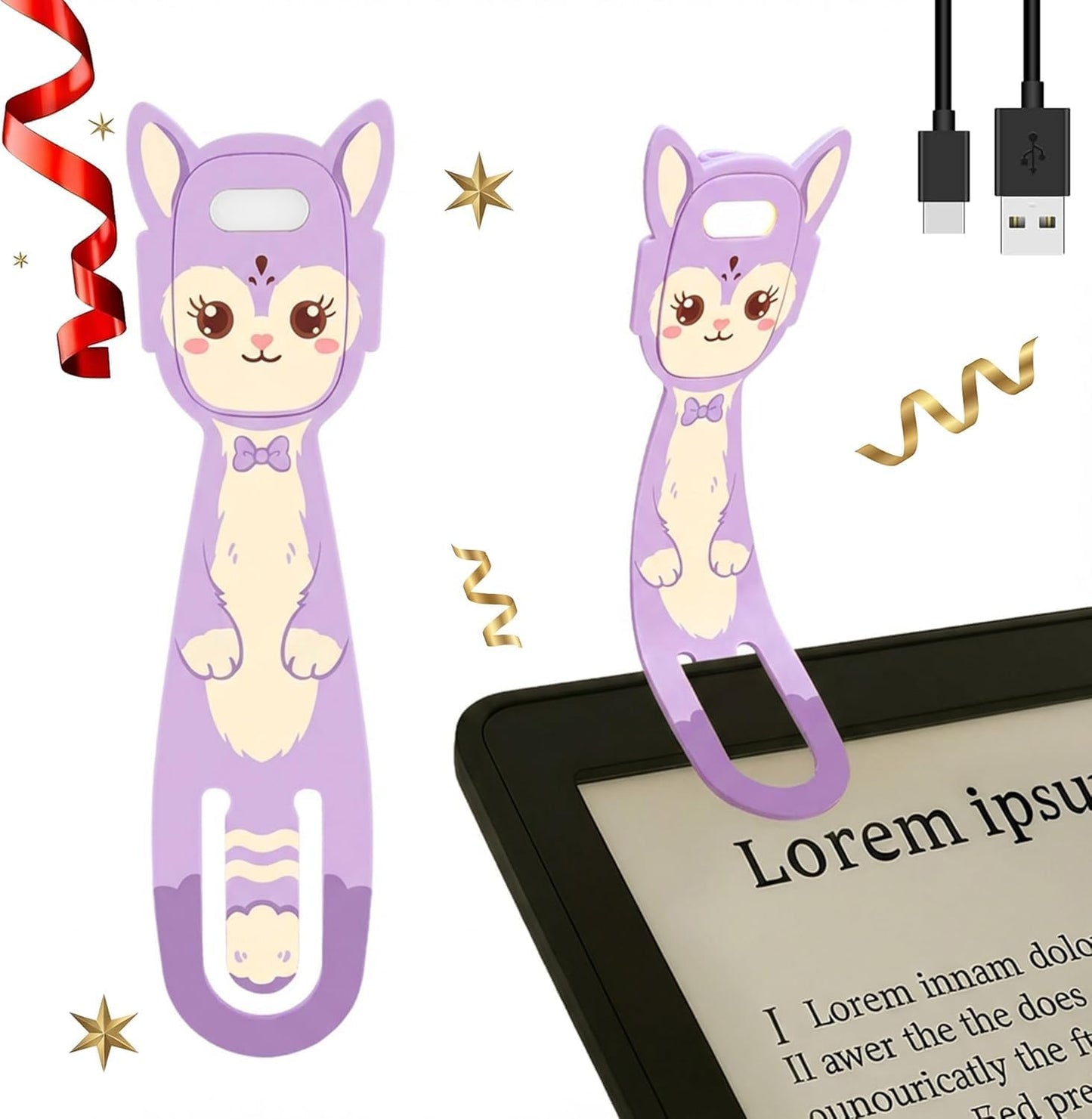 Rechargeable Kids Book Light, Cute Bookmark Reading Light for Kids, Dimmable Portable LED Book Light for Reading in Bed, Eye-Caring Bedtime Reading Lamp for Children & Travel, Black