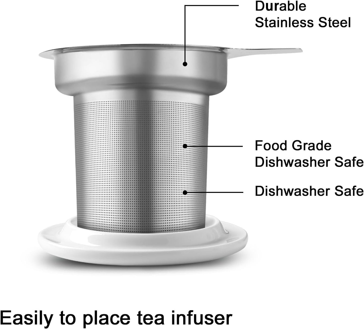 Sweejar Porcelain Tea Infuser Mug with Lid, 16 oz Teacup with Strainers for Loose Leaf Tea, Microwave and Dishwasher Safe Coffee Mug(Purple)
