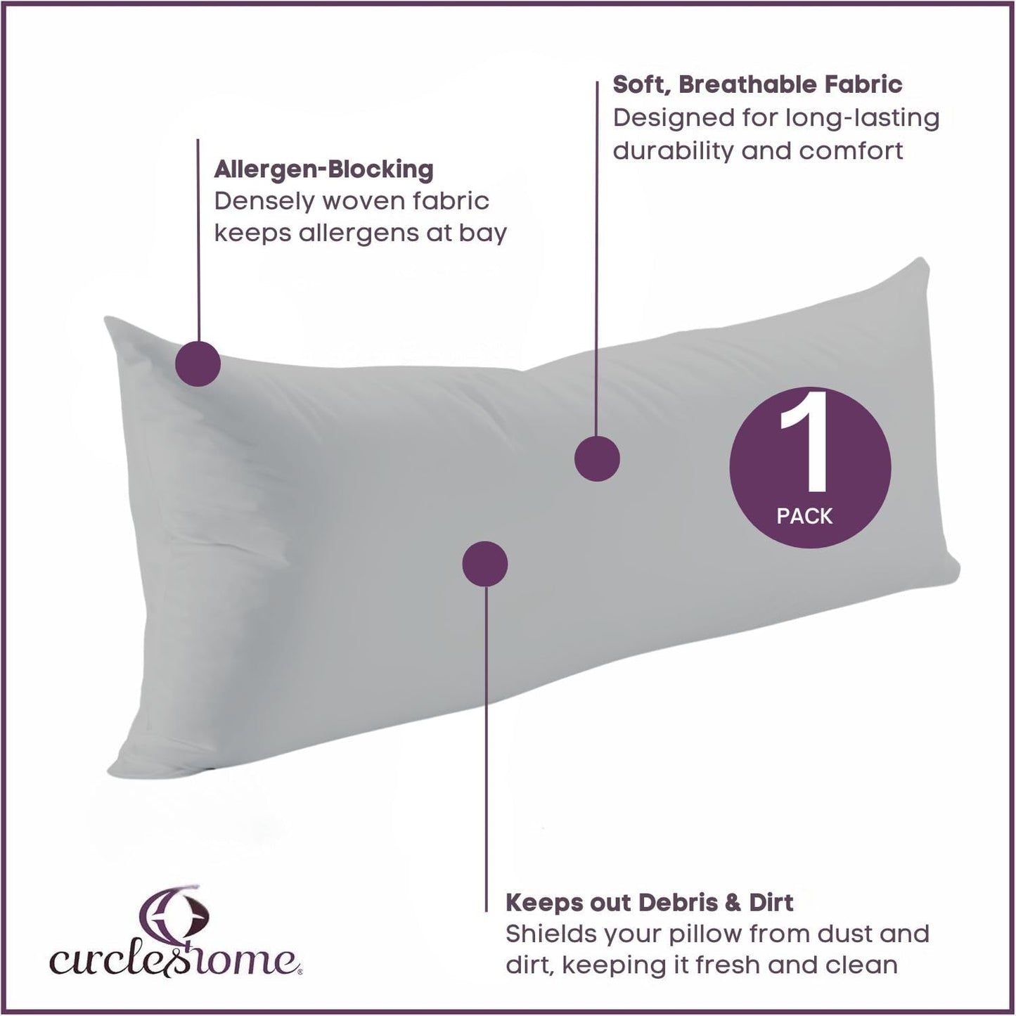 CirclesHome Pillow Protectors 4 Pack Standard Zippered - 100% Cotton Breathable Pillowcases - Protects Pillows from Dirt, Dust and Debri (Standard - Set of 4 - 20x26)