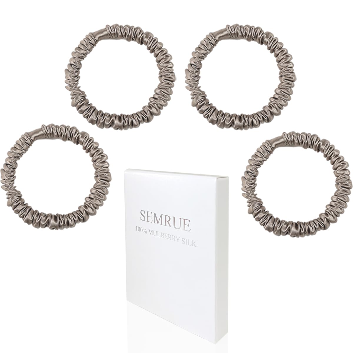 22 Momme 100% Pure Mulberry Silk Scrunchies (4 PCS) - Small Hair Elastics and Ties for Women, Sleep Hair Care, No Damage, Black